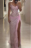 Sexy Mermaid Strapless Pink Lace With Split Prom Dresses Long Evening Formal Gown With Pleated Party Gowns HZ0311
