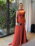 Charming A line Sweetheart Rust Red Inspiration Sleeveless Long Prom Dresses Wedding Guest Dress Prom Gowns HZ0311