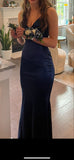 Sexy Mermaid Spaghetti Straps Sleeveless Navy Blue Long Formal Dresses Satin Prom Dress HZ0311