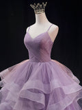 Purple Prom Dress Ball Gown Spaghetti Strap Tulle Sequin Long Formal Gown Evening Dresses For Teens Formal HZ0311