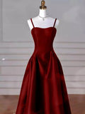Classy Simple A-Line Dark Blue Satin Long Prom Dress, Dark Blue Long Formal Dress HZ0311