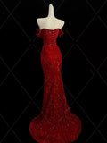 Classy Mermaid Sweetheart Red Slit Sequins Long Evening Gowns Prom Dresses HZ0311