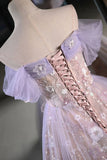Modest Lilac Off The Shoulder Tulle A Line Prom Dress With Appliques HZ0311