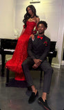 Sparkly Prom Dresses Off The Shoulder Red Sequins Senior Fashion Long Prom Dresses Party Gowns HZ0311