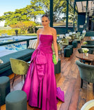 Charming A line Strapless Satin Inspiration Sleeveless Long Prom Dresses Wedding Guest Dress Prom Gowns HZ0311