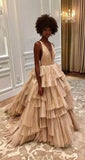 Luxurious Gold Pleated Layered Prom Dress Ball Gown Quinceanera Party Dress HZ0311