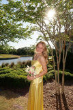 Modest Mermaid Spaghetti Straps Yellow Satin With Slit For Women Party Dress Long Formal Prom Dresses 22th Birthday Outfits HZ0311
