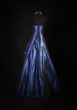 A-Line Navy Blue Strapless Satin Beading Vintage Long Party Dress Evening Dress, HZ0427