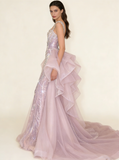 Gorgeous Pink Sequins Mermaid Beading Long Evening Dress Birthday Outfits, HZ0427