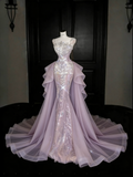 Gorgeous Pink Sequins Mermaid Beading Long Evening Dress Birthday Outfits, HZ0427