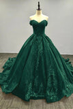 Emerald Green Ball Gown Off The Shoulder Lace Quinceanera Dress Appliques Birthday Luxury Dress Sweet 15 16 Birthday Gown HZ0311
