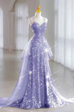 Chic Mermaid Spaghetti Straps Lilac Sequins Long Formal Fancy Prom Evening Dress Dinner Outfits Party Gowns For Teens HZ0311
