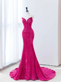 Modest Mermaid Sweetheart Sequin Hot Pink Marine Ball Dresses Long Formal Gowns Prom Dresses Evening Gowns HZ0311