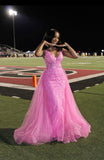 Vintage Mermaid V Neck Pink With Lace Appliques For Women Party Dresses Formal Prom Dress Inspo 22th Birthday Gown HZ0311