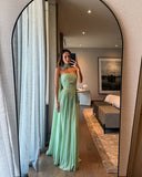 Modest A line Strapless Mint Green Chiffon Prom Dresses Inspo Simple Long Prom Gowns With Scarf HZ0311