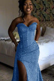 Orange Mermaid Prom Dress Sleeveless Sweetheart Sequined Formal Dress Party Gown For Women HZ0311
