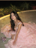 Pretty Off The Shoulder Pink Lace Slit Long Formal Prom Dresses Party Dresses HZ0311