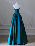 A-Line Sweetheart Satin Navy Blue Long Prom Dress Satin Long Formal Evening Dress HZ0311