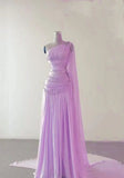 Classy Sheath One Shoulder Pink Long Chiffon Evening Gown Prom Dresses Formal Gowns HZ0311