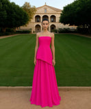 Modest Sheath Strapless Hot Pink Chiffon Prom Dresses Inspo Simple Long Prom Gowns With Scarf HZ0311