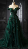 Vintage Emerald Green A Line With Lace Appliques For Women Party Dresses Formal Prom Dress Sweet 16 Inspo 22th Birthday Gown HZ0311