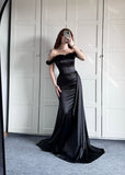 Mermaid Off The Shoulder Black With Pleated Long Formal Fancy Prom Evening Dress Dinner Outfits Party Gowns For Black Girls HZ0311