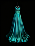 Chic A line Spaghetti Strap Blue Satin Long Party Dresses Prom Dresses Impress Wedding Guest Dress HZ0311