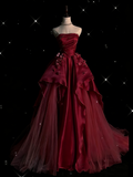 Modest Ball Gown Strapless Grape Tulle Long Prom Dresses Senior Graduation Dance Evening Outfits HZ0311