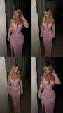 Modest Mermaid Sweetheart Lace Pink With Slit Split Gloves Long Formal Gowns Prom Dresses Evening Gowns HZ0311