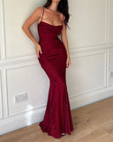 Modest Mermaid Spaghetti Straps Burgundy For Women Party Dress Long Formal Prom Dresses 21st Birthday Outfits HZ0311