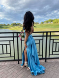 Modest Senior Prom Dresses High Schools Inspiration Mermaid Backless Blue Satin With Pleated Semi Formal Grad Long Prom Dress For Teens HZ0311