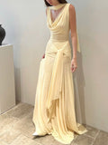Elegant Mermaid V Neck Yellow Pleated Ruched With Scarf For Women Party Dresses Formal Prom Dress Inspo 22th Birthday Gown HZ0311