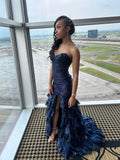 Princess Mermaid Sweetheart Navy Blue Long Prom Dresses Party Dress 18th Birthday Outfits Graduation Gown HZ0311