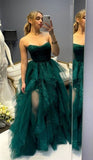 Elegant Emerald Green Ball Gown Strapless With Slit For Women Party Dresses Formal Prom Dress Inspo 22th Birthday Gown HZ0311