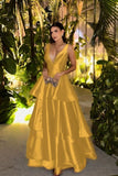Straps Deep V Neck Sleeveless A Line Long Prom Dress With Pleated Birthday Outfits HZ0311
