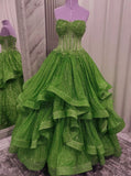 Elegant Green Ball Gown Strapless With Lace For Women Party Dresses Formal Prom Dress Inspo 22th Birthday Gown HZ0311