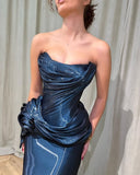 Mermaid Floor Length Strapless Sleeveless Long Prom Dresses Pleated Party Dresses For Women HZ0311