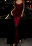 Sparkly Mermaid Square Neck Sequin Burgundy Prom Dresses Long Evening Formal Gown Wedding Party Gowns HZ0311