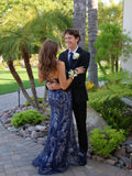 Gorgeous Mermaid Spaghetti Strap Navy Blue Sequined Formal Evening Dress Gowns Prom Dresses HZ0311