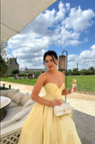 Elegant Butter Yellow Midi Dress for Summer Vacation Party Gowns Prom Dresses HZ0311