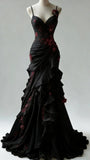 Sparkly Mermaid Spaghetti Strap Black Long Prom Dresses Sexy Formal Gowns HZ0311