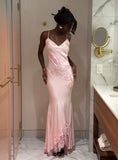 Modest Night Aesthetic Mermaid Spaghetti Straps Pink Satin College Formal Outfit Long Prom Graduation Dresses For Teens HZ0311