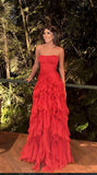 Charming A line Sweetheart Red Inspiration Sleeveless Long Prom Dresses Wedding Guest Dress Classy Prom Gowns HZ0311
