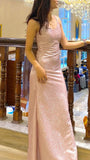 Modest Mermaid Spaghetti Strap Pink Sequins Evening Dresses High School Teens Senior Night Dance Prom Outfits HZ0311