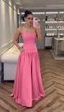 Sexy Pink Prom Dress Aesthetic Classy A line Strapless Sleeveless Satin Prom Gowns HZ0311