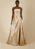A-Line Navy Blue Strapless Satin Beading Vintage Long Party Dress Evening Dress, HZ0427