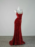 Chic Mermaid Spaghetti Strap Red Sequins Long Party Dresses Prom Dresses Impress Formal Party Dress HZ0311
