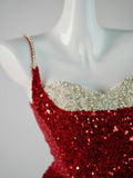 Chic Mermaid Spaghetti Strap Red Sequins Long Party Dresses Prom Dresses Impress Formal Party Dress HZ0311
