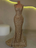 Modest Senior Prom Dresses High Schools Inspiration Mermaid Halter Gold Sequin With Pleated Semi Formal Grad Long Prom Dress For Teens HZ0311