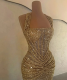 Modest Senior Prom Dresses High Schools Inspiration Mermaid Halter Gold Sequin With Pleated Semi Formal Grad Long Prom Dress For Teens HZ0311